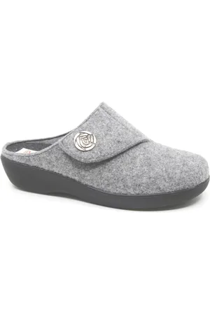 Berkemann TERESA, 05061-652, Lichtgrijze dames pantoffels met klittenband