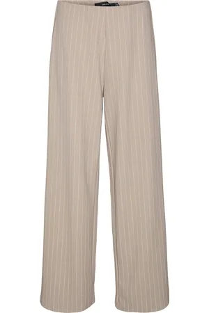 VERO MODA Broek Vmberlin My Mw Wide Print Pant Noos 10322357 Silver Mink/oatmeal Pinstr Dames