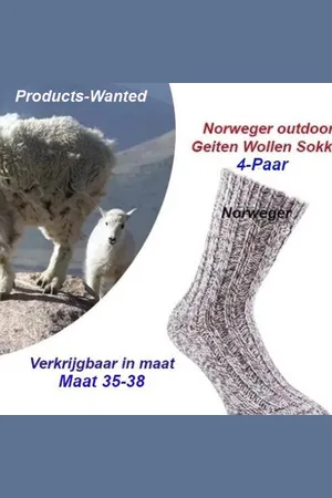 Merkloos 4-Paar Geiten Wollen Sokken Norweger klassieke Grijs Kleur