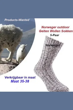 Merkloos 5-Paar Geiten Wollen Sokken Norweger klassieke Grijs Kleur