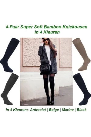 Merkloos 4-Paar Super Soft Bamboe Kniekousen in 4 Kleuren |