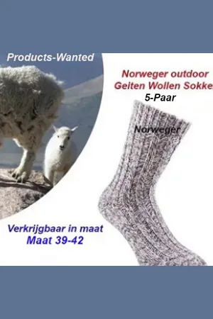 Merkloos 5-Paar Geiten Wollen Sokken Norweger klassieke Grijs Kleur