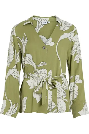 VILA Blouse Viflorenza Oa V-neck L/s Shirt 14104223 Sage/oa Dames