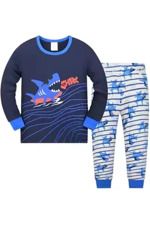 Merkloos Kinderpyjama - Dieren Kinder Pyjamaset - Haai pyjama set met haai - / Wit - Polyester - 92-98 (3T)