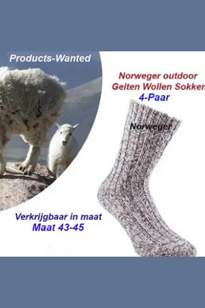 Merkloos 4-Paar Geiten Wollen Sokken Norweger klassieke Grijs Kleur