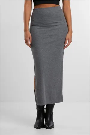 Urban classics Ladies Rib High Slit Skirt Lange rok gemêleerd L