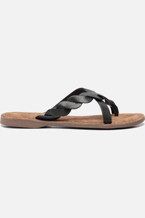 Lazamani Ava Leren Dames Slippers Black