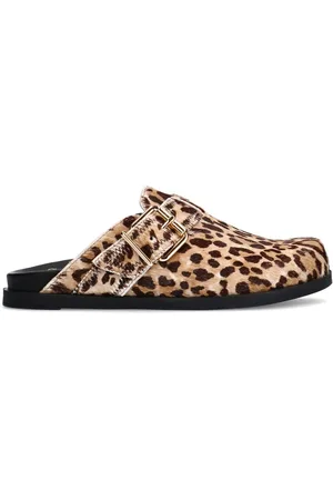 Manfield Dames - Leopard clogs met ponyhair