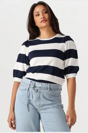 Jansen Amsterdam Kimmie Top K 136 Big Stripe Short Puffed Sleeve Tops & T-shirts Dames - Shirt -