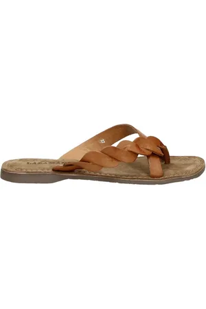 Lazamani Ava Leren Dames Slippers Tan