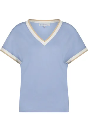 Red Button T-shirt Jerry V Neck Striped Rib Srb4552 31 Light Blue Dames