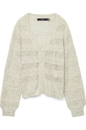 VERO MODA Vest Vmleilani Stripe Ls V-neck Cardigan 10327775 Birch/w. Silver Dames