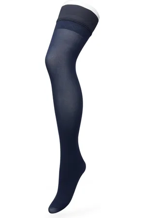 Bonnie Doon Dames Hold Up met Bies maat S/M Donker Blauw - 60 Den - Brede Siliconen Band - Classic Lace Hold Up - Zakt niet af - Bies aan Achterkant - Panty zonder Broekje - Siliconenrand - Blijven Perfect Plakken - Panty Kousen - - BP211701.102