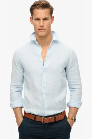 Superdry Overhemd Studios Casual Linen L S Shirt M4010607a Seafoam Blue Stripe Mannen