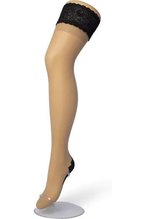 Bonnie Doon Dames Hold Up met Bies maat L/XL - Brede Band met Siliconen - Classic Lace Hold Up - Zakt niet af - Bies aan Achterkant - Panty zonder Broekje - Blijven Perfect Plakken - Panty Kousen - Huidskleur - Nude - BP201704.297