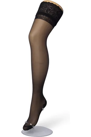 Bonnie Doon Dames Hold Up met Bies maat S/M Zwart - Brede Band met Siliconen - Classic Lace Hold Up - Zakt niet af - Bies aan Achterkant - Panty zonder Broekje - Siliconenrand - Blijven Perfect Plakken - Panty Kousen - - BP201704.101