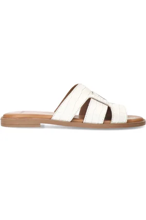 Manfield Dames - Witte leren croco slippers
