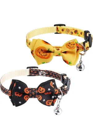 Merkloos Verstelbare Kattenhalsband met Bel - Breakaway Vlinderdas en Strik - 2-pack Pompoen Halloween Kitten Accessoires .