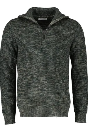 No Excess Sweater met halve rits en hoge kraag in driekleurig geribd ontwerp: Moderne elegantie en c