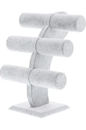 Merkloos Fluwelen 3-laags armbandhouder T-Bar organizer - Grijs fluweel - Sieradendisplaystandaard voor horloges en kettingen - Opbergstandaard - 305 x 24 x 14 cm