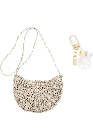 Merkloos Crossbodytas met stro en kwastjes - zomer strandtas met schelpaccessoire