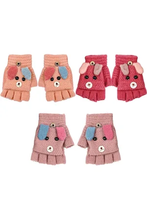 Merkloos 3 paar winter-halfvinger-flip-handschoenen voor kinderen - Verwisselbare pluche handschoenen voor jongens en meisjes