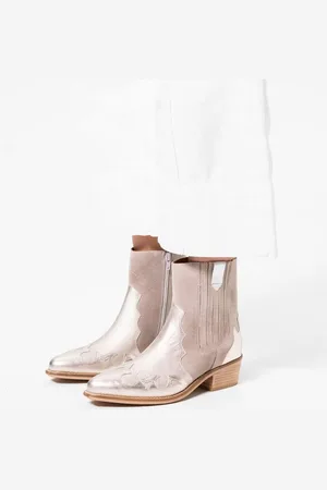 Manfield Dames - Zilveren suède metallic cowboy laarzen