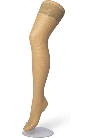 Bonnie Doon Dames Hold Up met Subtiele Visnet maat S/M - Brede Band met Siliconen - Fishnet Hold Up - Zakt niet af - Panty zonder Broekje - Siliconenrand - Blijven Perfect Plakken - Netpanty Kousen - Huidskleur - Nude - BP201702.297