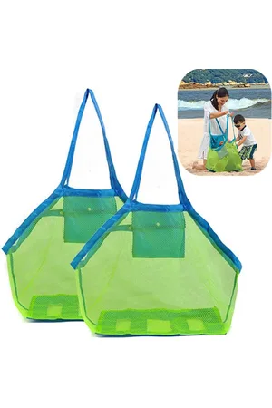 Merkloos 2-Pack Extra Grote Mesh Strandtassen - Grote Opvouwbare Mesh-tas - Opbergnetzak - Voor Het Opbergen van Kinderspeelgoed