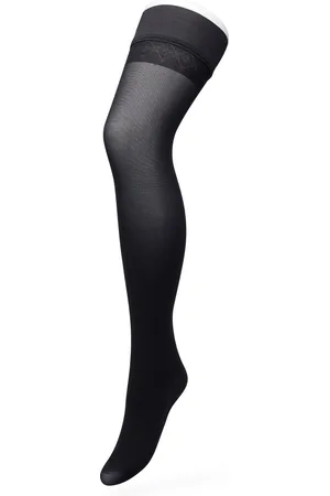 Bonnie Doon Dames Hold Up met Bies maat L/XL Zwart - 60 Denier - Brede Siliconen Band - Classic Lace Hold Up - Zakt niet af - Bies aan Achterkant - Panty zonder Broekje - Siliconenrand - Blijven Perfect Plakken - Panty Kousen - - BP211701.101