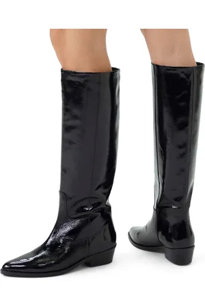 Manfield Dames - Zwarte lakleren hoge laarzen