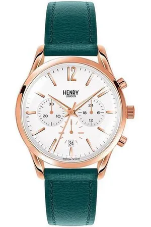 Henry HL39-CS-0144 - Horloge - Leer - Blauw - Ø 39 mm