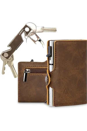 Merkloos Creditcardhouder Portemonnee Man Leer Koolstofvezel RFID NFC-bescherming Slank Ritsmunthouder Documentkaarthouder Smart Key-organizer MARRONE CRAZY HORSE ZILVER