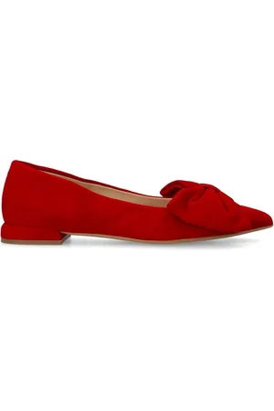 Manfield Dames - Rode suède loafers met strik