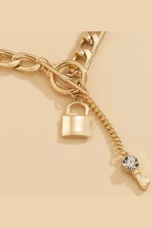 Jaynoi Ketting met slotje kleurig staal (3-delig) - Ketting met hanger dames kleurig staal - Kettingen dames goudkleurig - Koppel meisjes ketting sieraden ketting