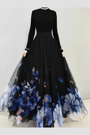 Merkloos Bloemen- En Vlinderprint Hoge Taille Rok, Elegante Gerimpelde Zoom Zwierige Maxi Rok, Dameskleding