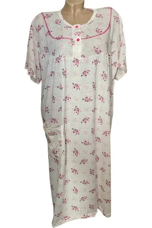Merkloos Dames katoenen nachthemd korte mouw 2103 M wit/roze
