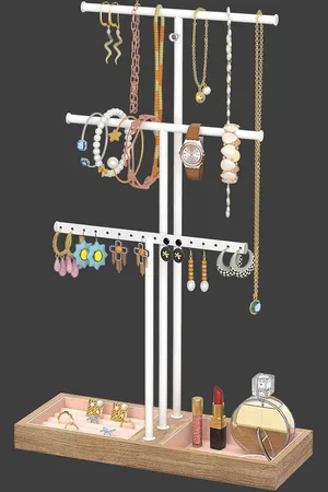 Merkloos Sieradenstandaard - 625 cm - hoge kettinghouder - verlengstang - oorbelarmbandhouder - ringorganizer - hout - opbergstandaard