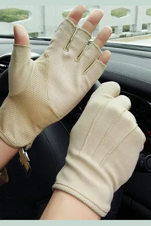 Merkloos Vingerloze katoenen handschoenen voor dames en heren met antislip - zonbescherming en halve vingers - voor autorijden, motorfiets, fiets en sport