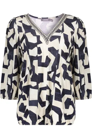 Geisha T-shirt Fancy Tape V Hals 52174 20 675 Navy/ Sand Dames