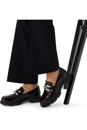 Manfield Dames - Bordeaux rode lakleren loafers