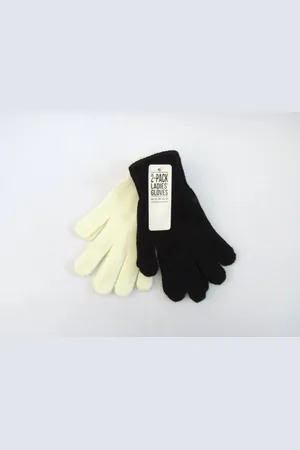 Merkloos Herfst/ winter handschoenen - 2 paar - Onesize - Dames - Acryl - Zwart + Wit