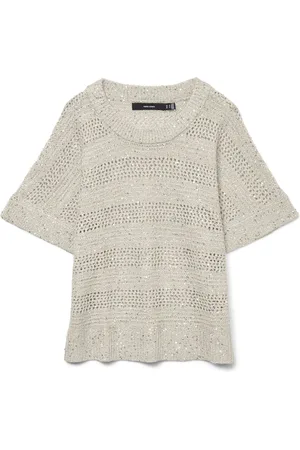 VERO MODA VMLEILANI STRIPE SS O-NECK PULLOVER Dames Trui - W. Silver Sequince