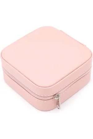 Merkloos Faux Leather Jewelry Cabinet Organizer Storage Bag for Rings Earrings Necklace Bracelets - Romantic Pink