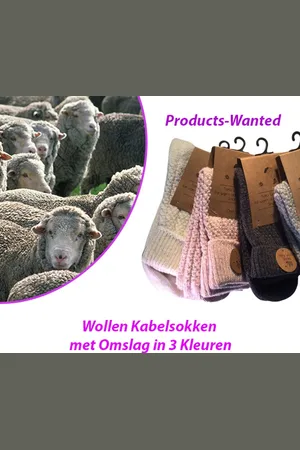 Merkloos Wollen Kabelsokken 6-Paar met Omslag in 3 Kleuren