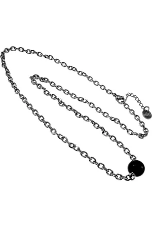 esde2 Ketting Dames - Gepolijst RVS - Ovale Schakelsketting met Natuurlijke Obsidiaansteen – Verstelbaar 50cm tot 55cm
