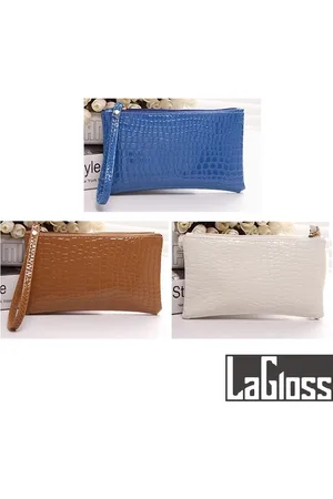 Merkloos LaGloss® SET 3 STUKS Modische Mobiele Telefoon / Portemonnee Tasjes - Type Lil Bag - Imitatie Krokodil Clutch - SET Wit + Bruin + - 19x11x2 cm