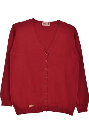 Merkloos Minora Kind Gebreide Jas-Cardigan voor Meisjes- Hoogwaardige Baby Kleding- V Hals Vest- lange mouwen-Rood-9/10 jaar