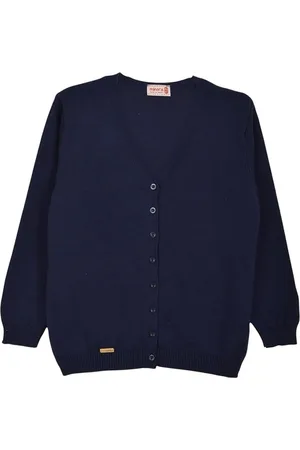 Merkloos Minora Kind Gebreide Jas-Cardigan voor Meisjes- Hoogwaardige Baby Kleding- V Hals Vest- lange mouwen-Marine blauw-15/16 jaar