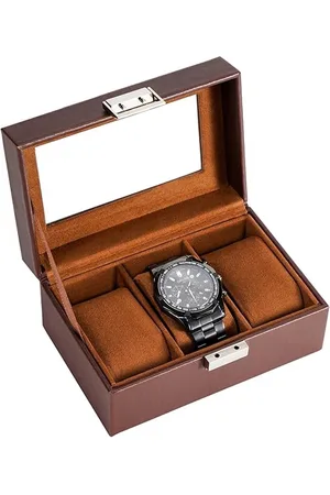 Merkloos Horlogedoos voor heren, schokbestendig, met 3 vakken voor horlogekussen, opslag van horloges met glazen deksel, voor horloge-enthousiast
